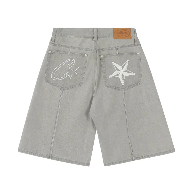 Corteiz — Denim Shorts Star Embroidery Grey